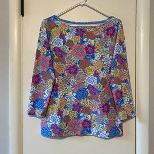 Talbots Women's 3/4-Sleeve Floral Print "The Talbots Tee" Stretch Shirt Top: M